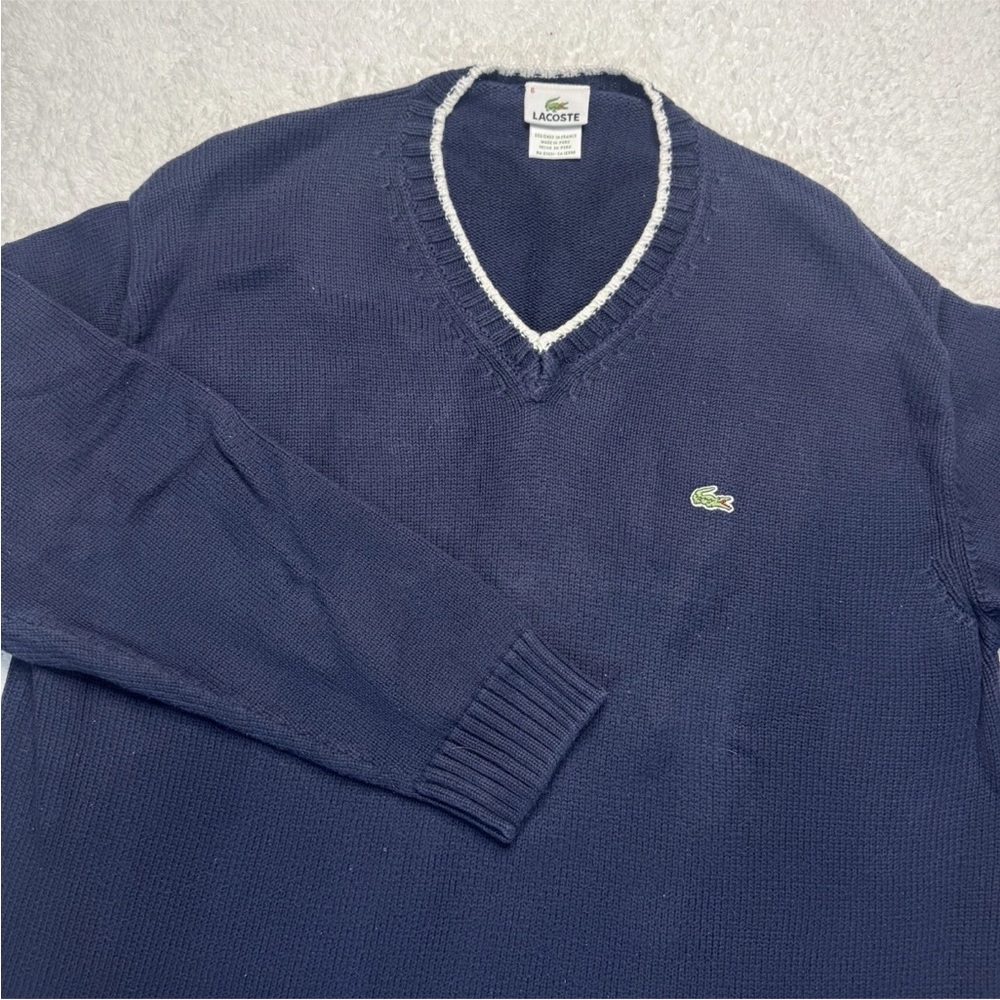 Lacoste V-Neck Pullover Sweater Men’s 6 (US XL) Navy Blue Classic Preppy Sweater